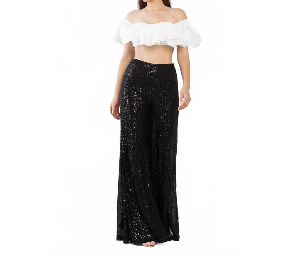 NEW THE SANG wide leg sequin pant in black